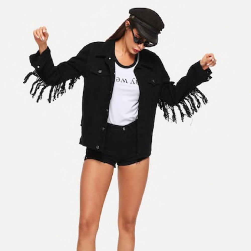 Back denim Jean jacket with fringe